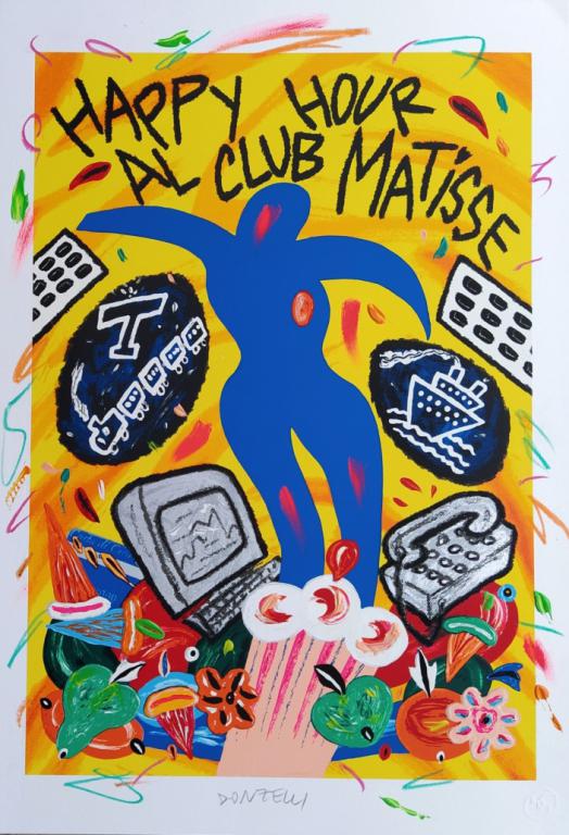 Happy hour al club Matisse serigrafia con interventi a mano dell'artista (Donzelli) 50x35